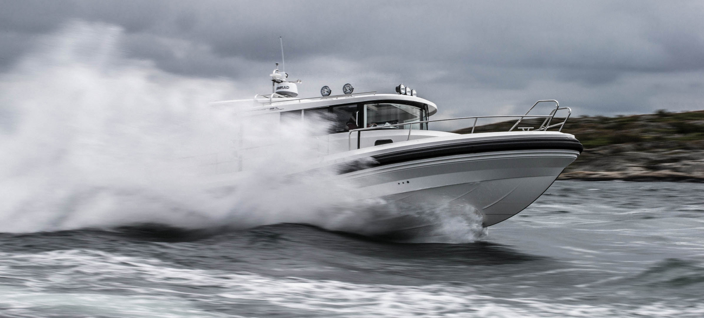 Paragon Yacht in action on the water, driving fast